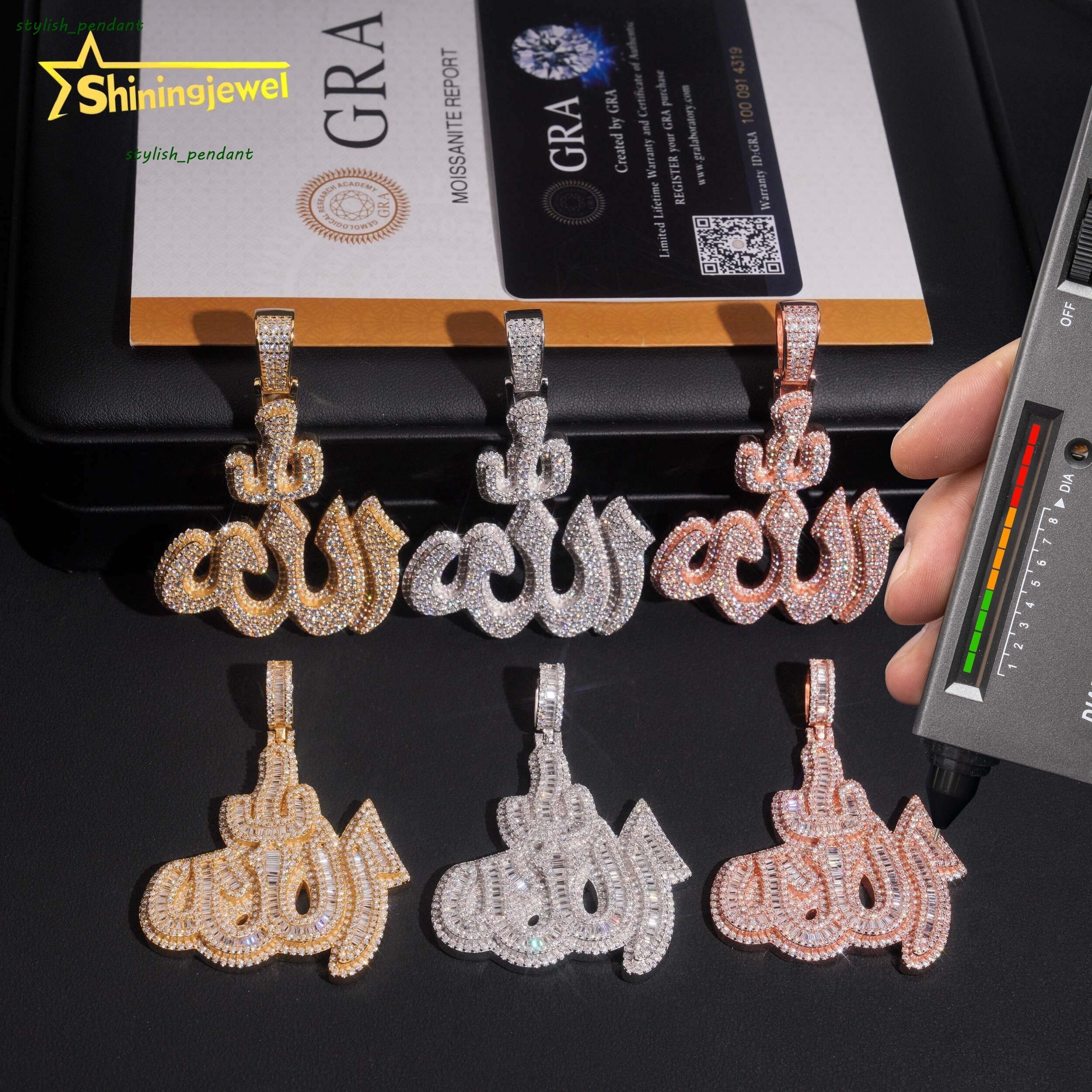 Fine Jewelry Top Quality Iced Out 925 Sterling Silver Mens Allah Moissanite Hip Hop Pendant