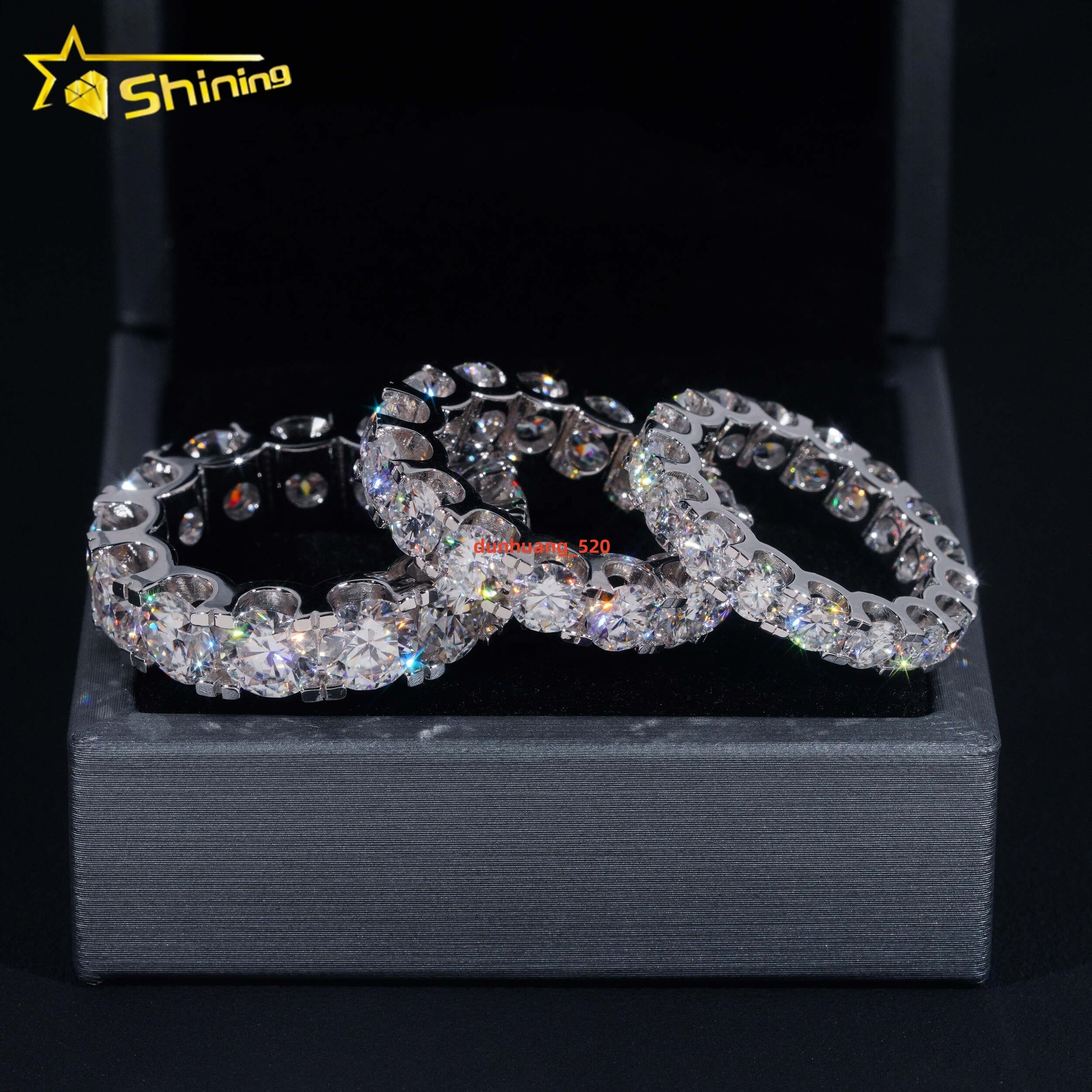 Stock GRA Certified Solid 925 Sterling Silver Gold Plated Fine Jewelry Iced Out Diamond Moissanite Wedding Engagement Band Ring