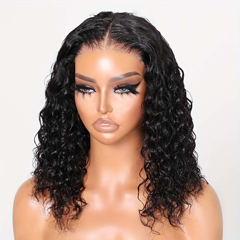 UNICE 13X4 HD Pre-Cut Lace Front Glueless Bob Water Wave Human Hair Wig - Density, Pre-Bleached Knots, Natural Looking Hairline, No Glue/Adhesive Need