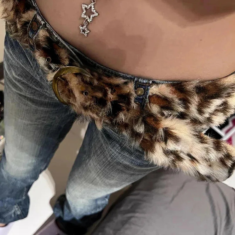 Leopard Print Plush Belt Fashionable Warm HipHop Adjustable Accessories Jeans Belt Personalized Dirty Style Belt 251027