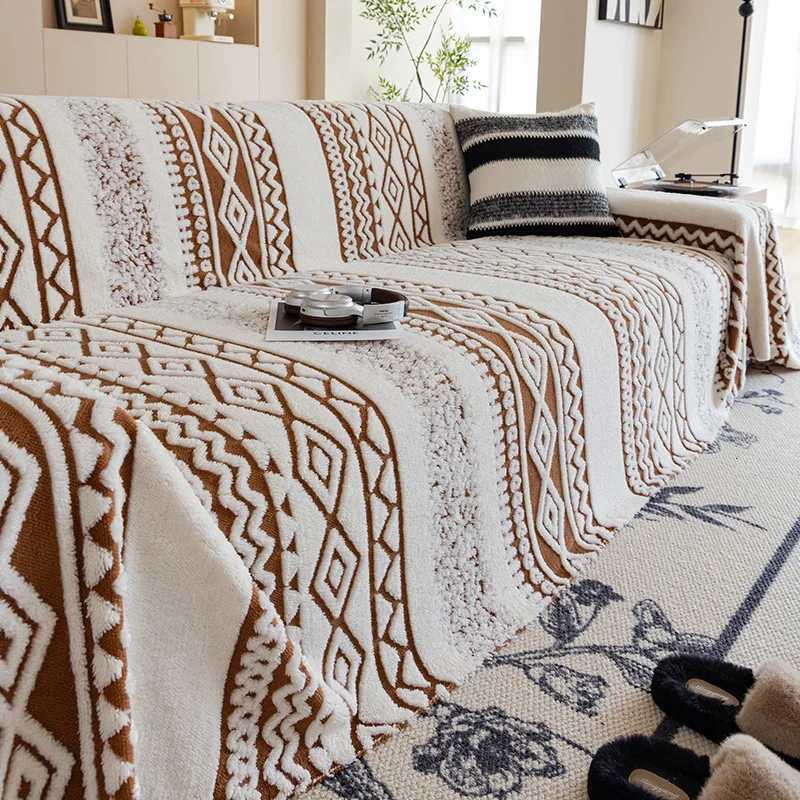 Bohemian Winter Thick Velvet Sofa Towel Multi Functional Dustroof Sofa Towel Cover for Living Room Plush Knee Blanket for Office C251028