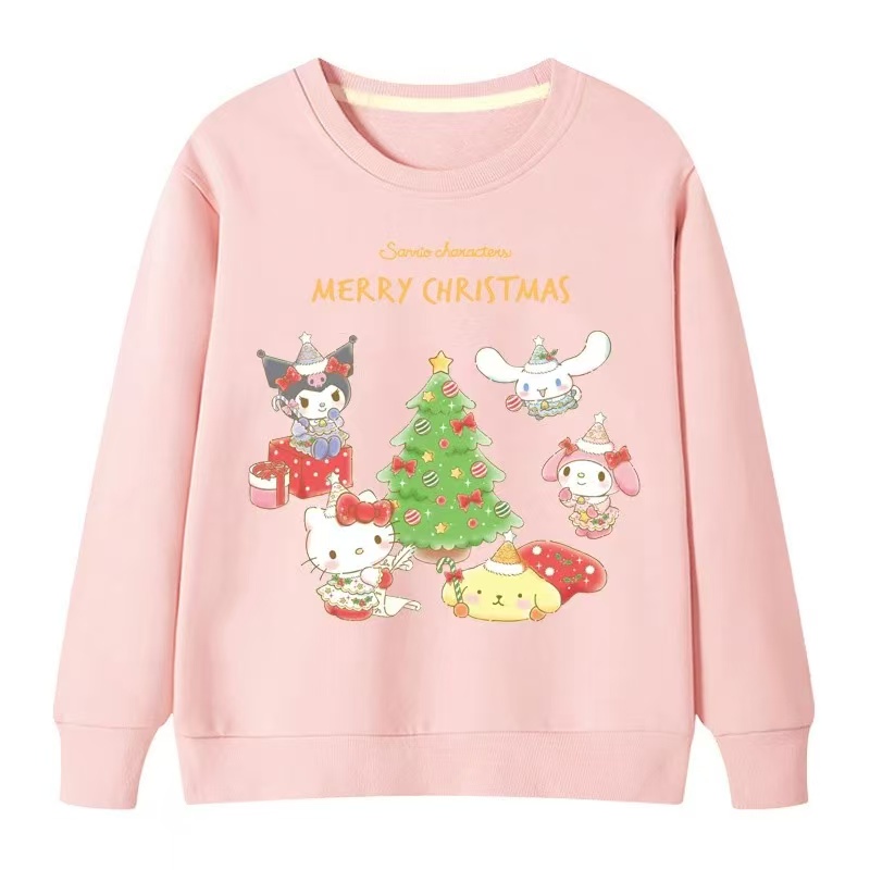 Sanrio Long-sleeved red hoodie for autumn and winter, fashionable Christmas Sanrio characters, Rilakkuma and Kuroi, children's clothing, parent-c
