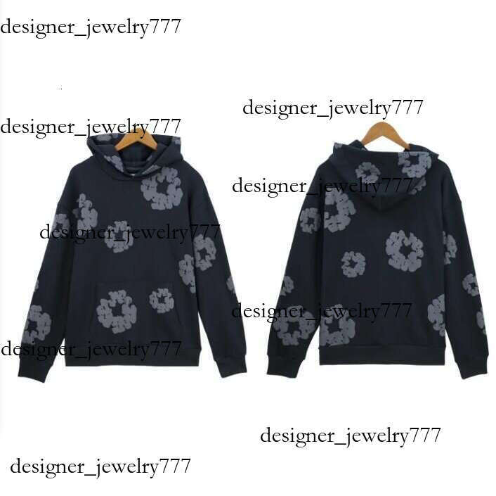 Denimly Hoodies Designer Cotton Wreath Sweatshirt Tearshoodies Kapok Foam Print Denims Y2k Couple Casual Puff Flower Pullover Clothing Fashion Streetwear