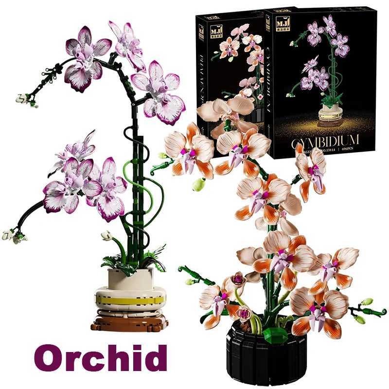 Creative Orchid Bouquet Potted Building Blocks Immortal Flower Home Desk Plant Decoration Assemble Bricks Toy Gift For Kid Girls L251028