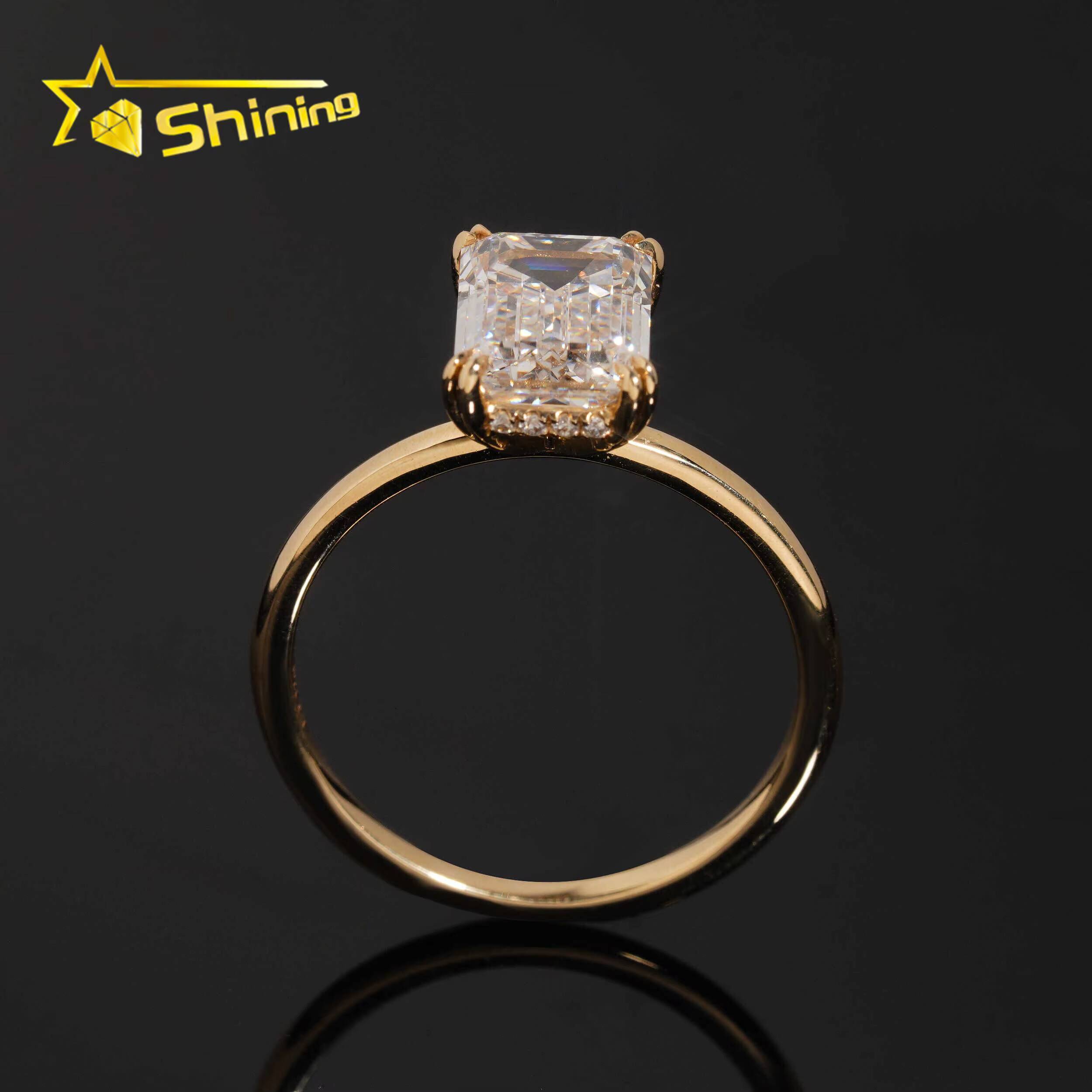 Hot Sale Lab Grown Diamonds Engagement Rings 925 Sterling Silver Gold Plated Plain Band Emerald Cut 3ct Lad Diamond Wedding Ring