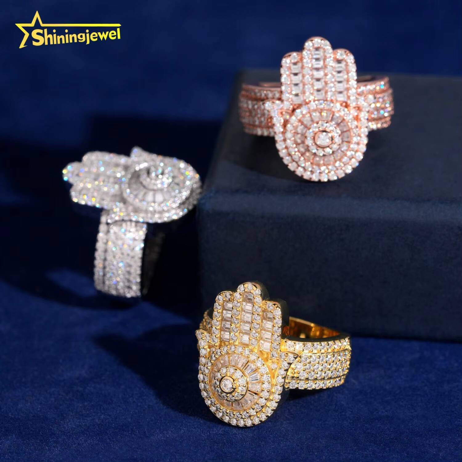 Wholesale Price 925 Sterling Silver Hand Ring Moisssanite Diamond Iced Out Jewelry Hip Hop Ring for Men Women