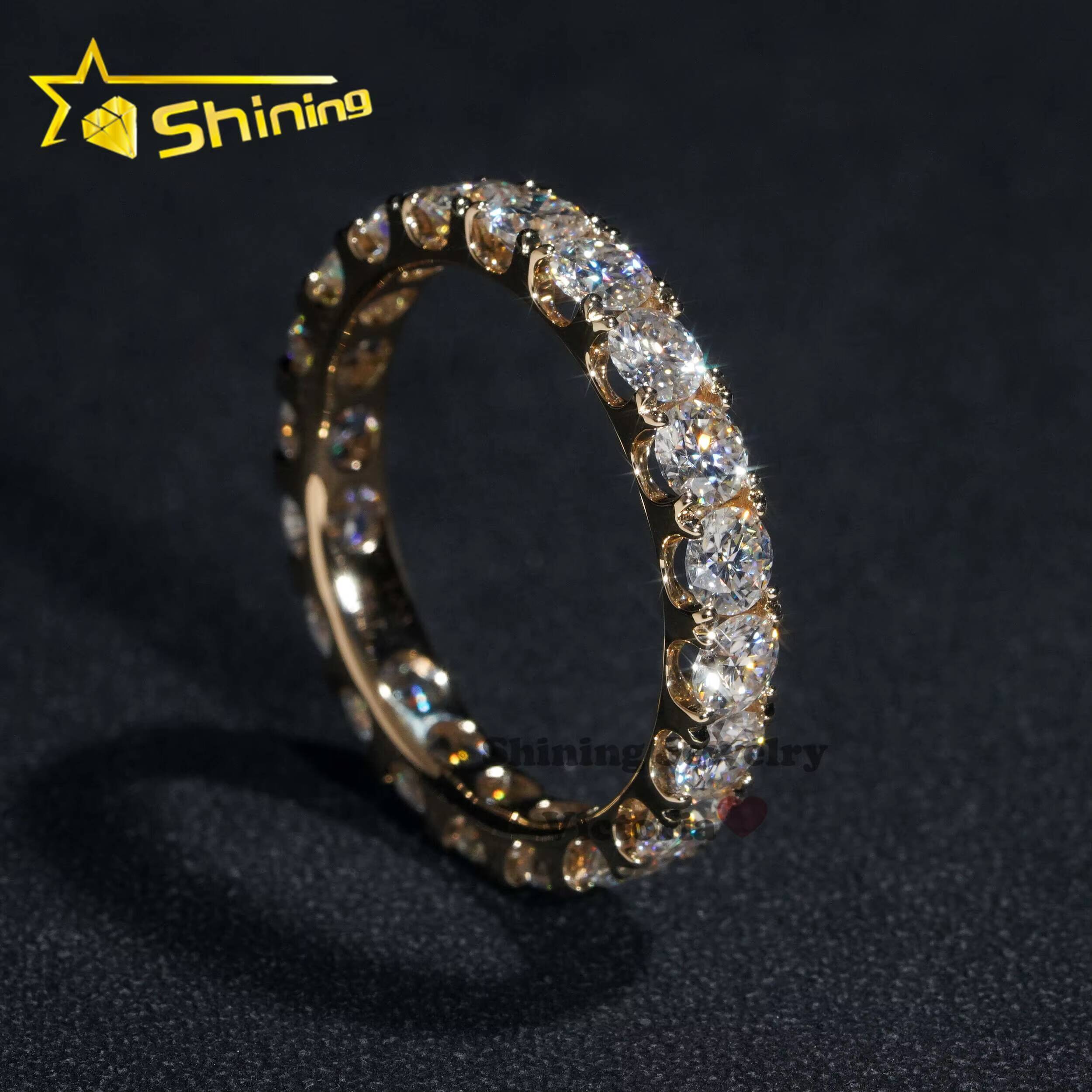 Luxury 3MM 10K 14K 18K Solid Gold Moissanite Diamond Eternity Engagement Ring Iced Out VVS Round Brilliant Cut Band Rings Women