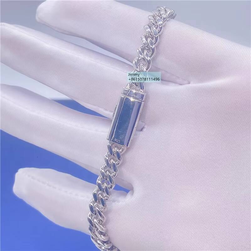 Hot Selling 6mm Moissanite Hip Hop Iced Jewelry 925 Sterling Silver Prong Setting VVS Moissanite Cuban Link Chain Bracelet