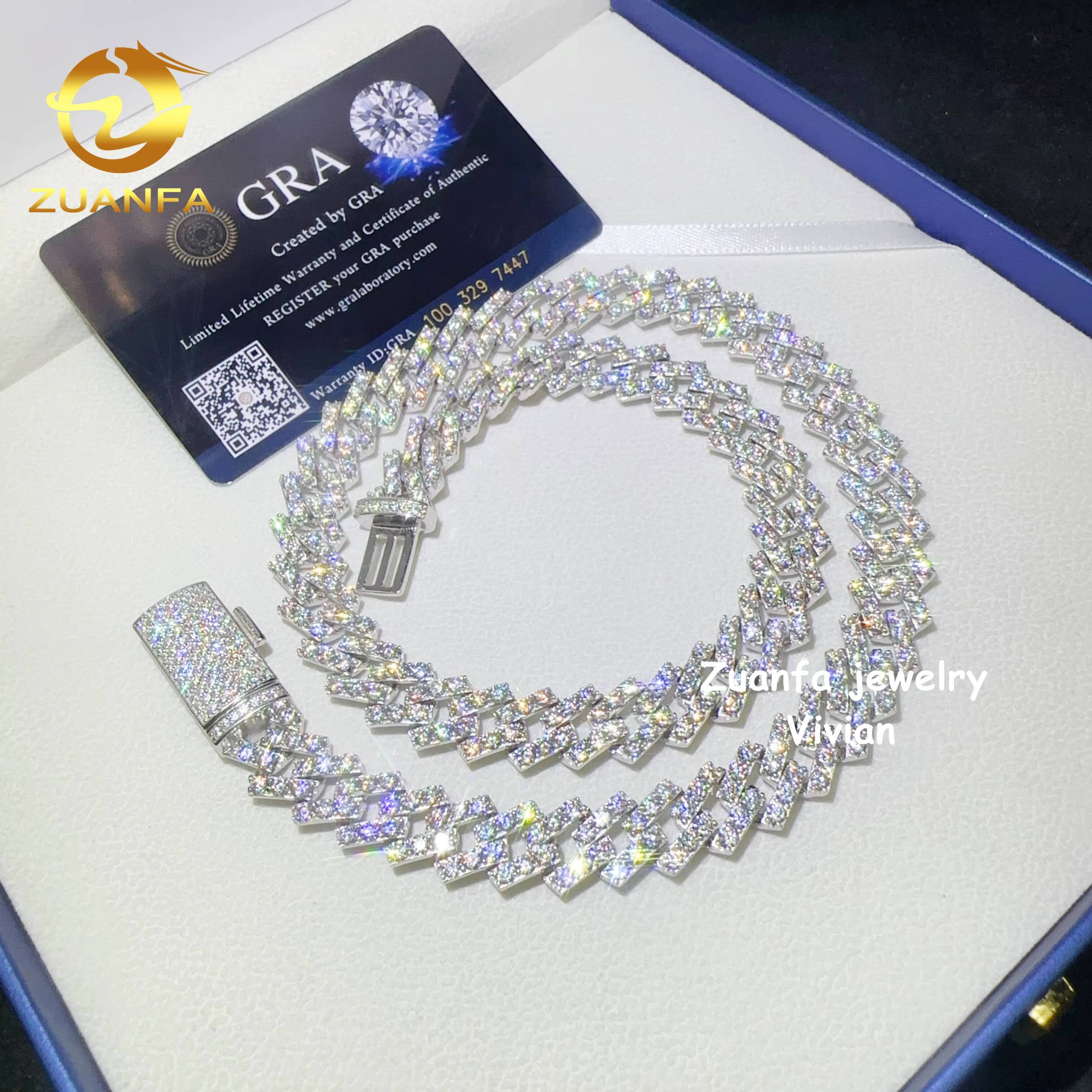126mm Iced Out Hip Hop D Color VVS Moissanite Diamond Sterling Silver 925 Cuban Link Chain Necklace