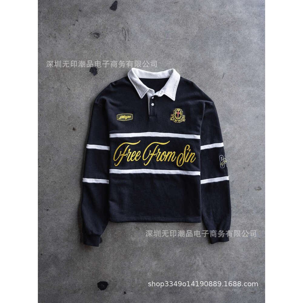 Fashion Loose Unisex 3D Letter Embroidery Autumn Waffle Pullover Top