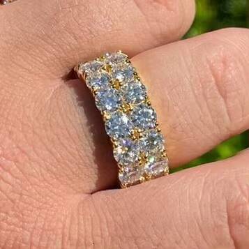 Good Quality Customized 10mm Width S925 Silver Vermeil Iced Tennis Hip Hop Moissanite Rings