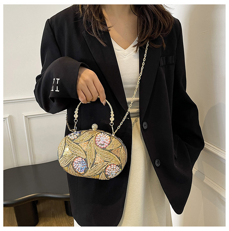 2026 Spring New Chinese-Style Evening Bag, Fashionable Sequin Retro Handbag with Chain for Hand-Carry & Crossbody