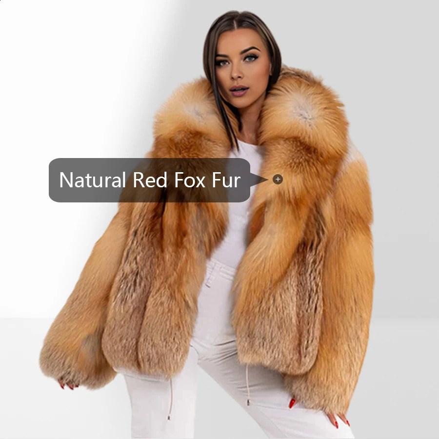 Natural Red Fox Fur Jacket With Big Collar Long Full Skin Fox Fur Coat Furry Jacket Arrival Womens Leather Jacket 251027