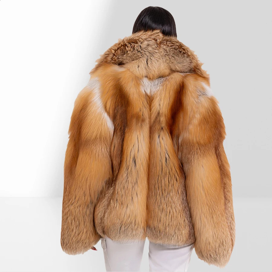 Natural Red Fox Fur Jacket With Big Collar Long Full Skin Fox Fur Coat Furry Jacket Arrival Womens Leather Jacket 251027