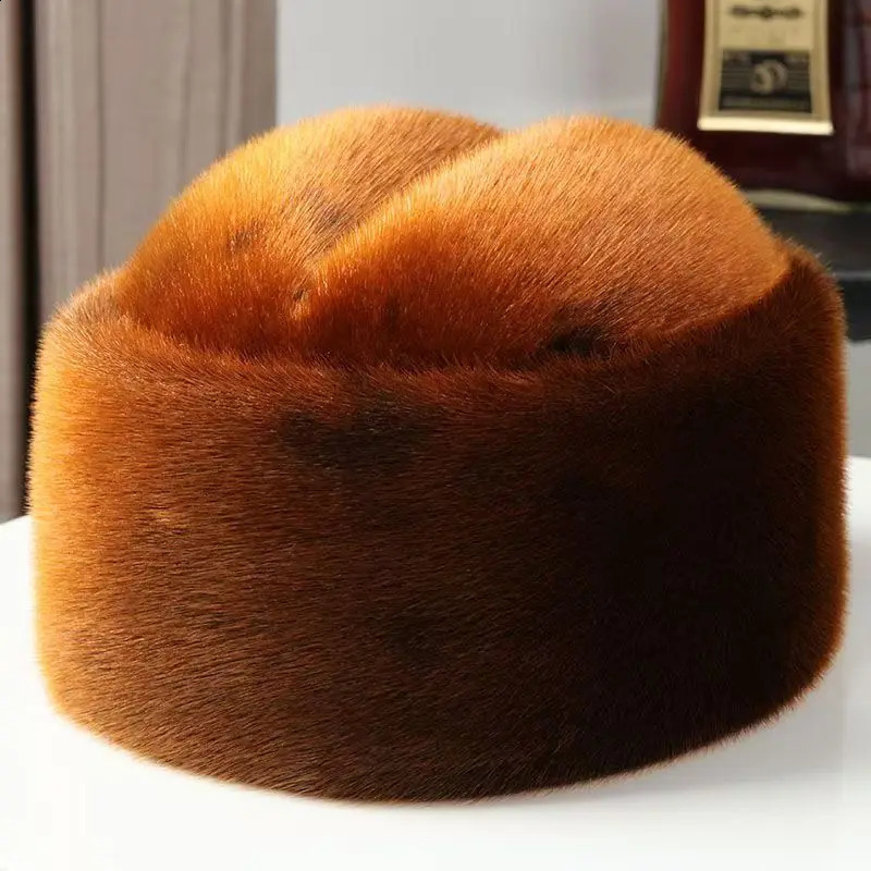 Thick Real Fur Caps Winter Keep Warm Brown Black Brown Hats Beret for Men Elegant Fashion Bonnet Europe and America Style 251027