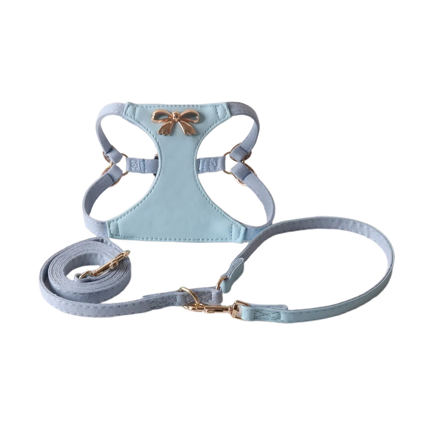 Luxury Suede Pet Harness Leash Set with Metal Bowknot, Adjustable & Durable, Stylish Walking Gear, Comfortable Pet Vest Harness with Leash, Suitable f