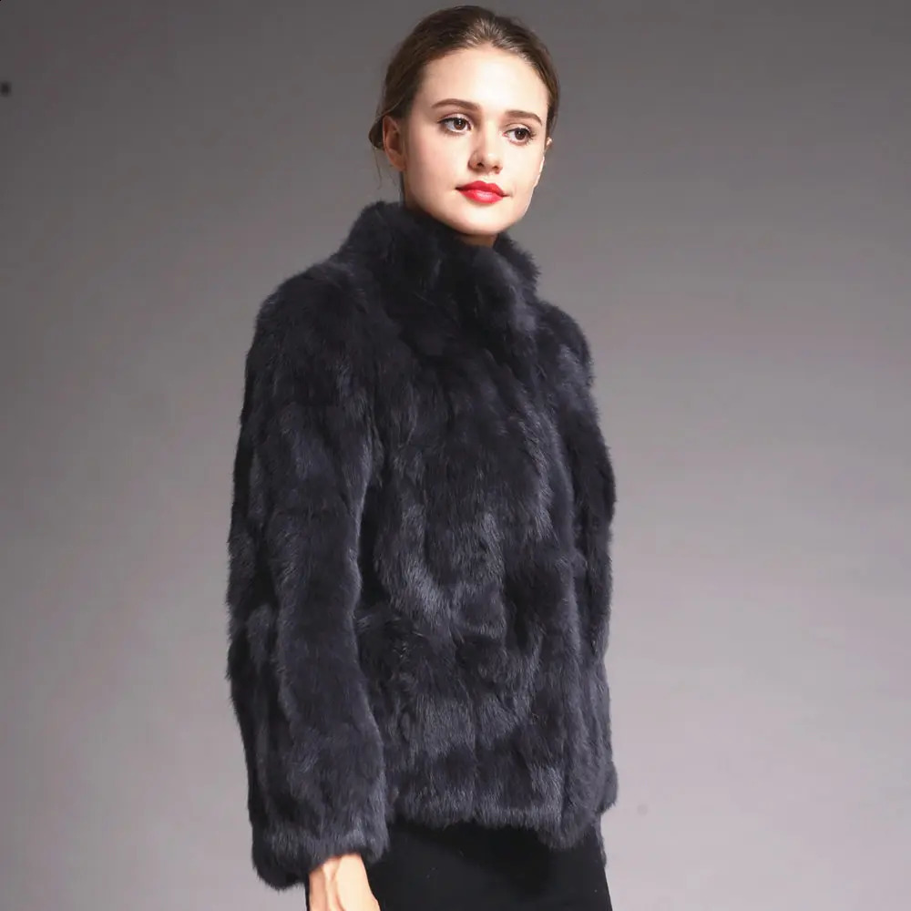 Natural Rabbit Fur Coat Women Winter Jacket Real Leather And Fur Bolero Womens Clothing Female Outerwears With 2025 Black Cold 251013