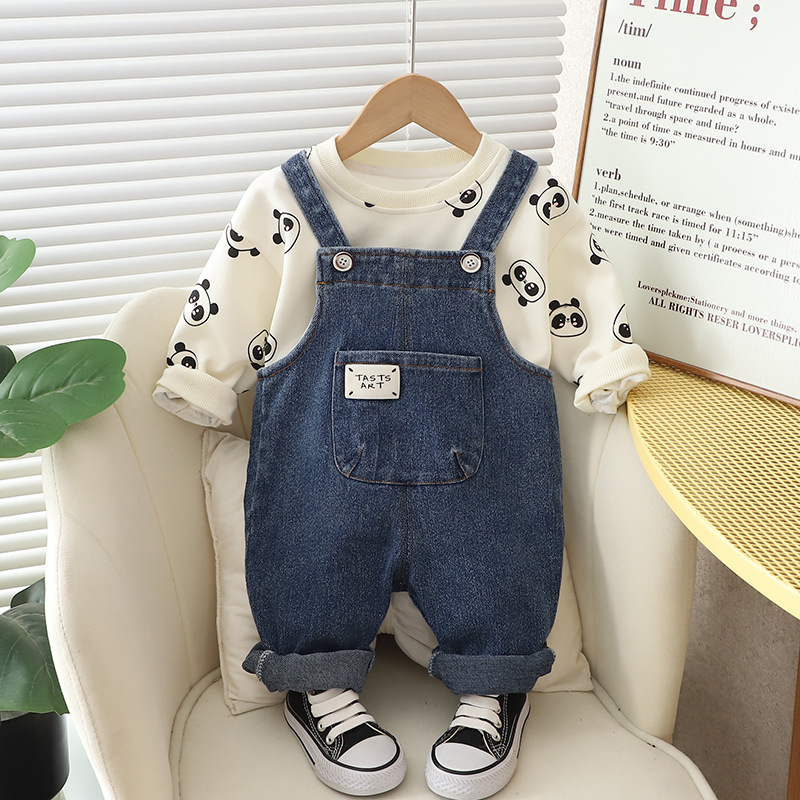 Kids Clothing Sets 2025 Baby Boy Overalls Set, Cartoon Animal Print 2-Piece Outfit, Spring Autumn Clothes for Infant & Toddler