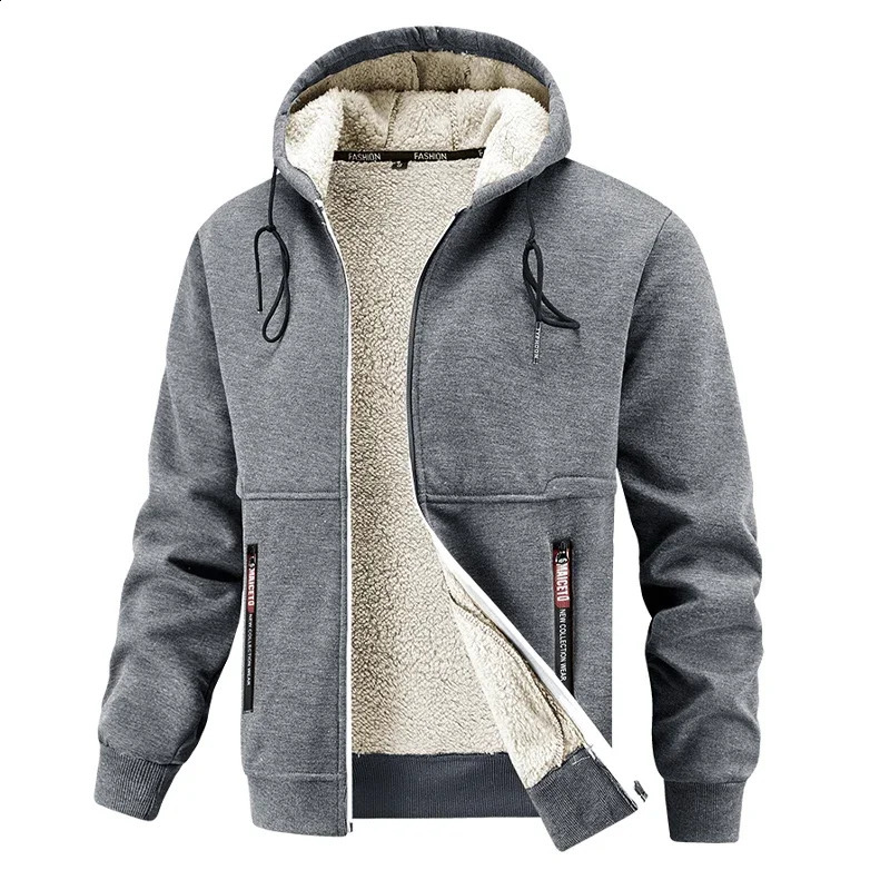 Men Winter Jacket Fleece Lined Hooded Thicken Casual Warm Coat EU Size Solid Loose Hoodie Outwear Parks Mens Clothing Top 251027
