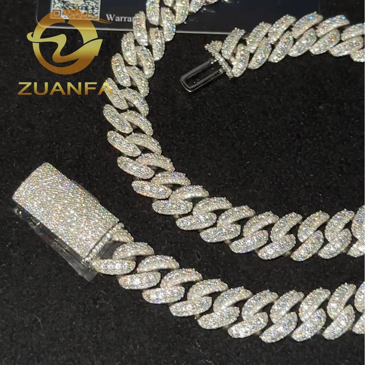 Fashion Hip Hop Jewelry 13mm Solid 925 Silver Moissanite Cuban Link Chain Iced Out Cuban Bracelet Chain Pass Diamond Tester
