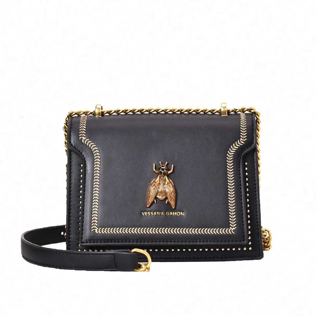 New fashion retro bee decorative pattern shoulder bag square bag metal chain decorative crossbody bagT251028