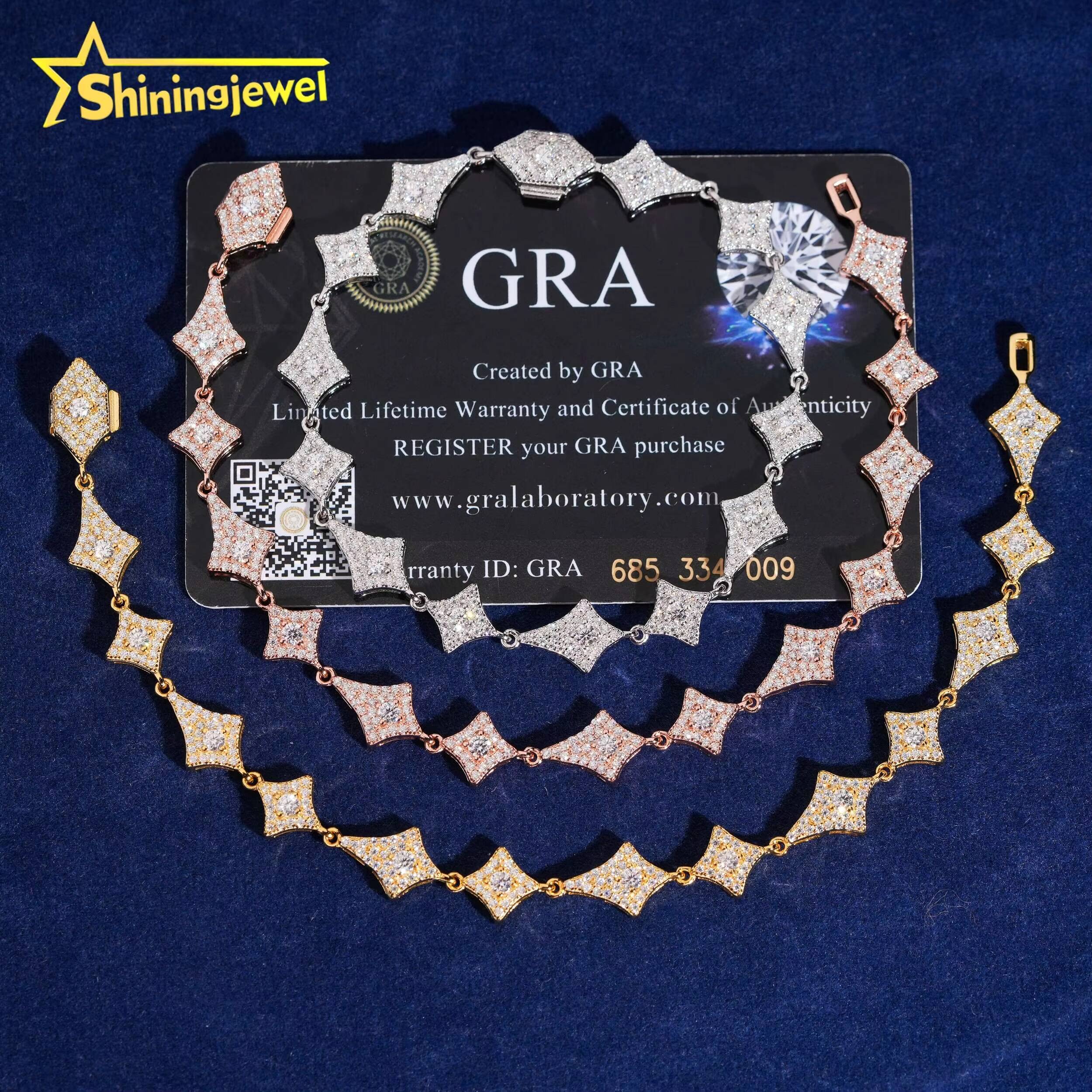 GRA Certificate Iced Out Fine Jewlery VVS Moissanite Diamond Bracelet 925 Silver Hip Hop Jewelry Diamond Link Chain Necklace