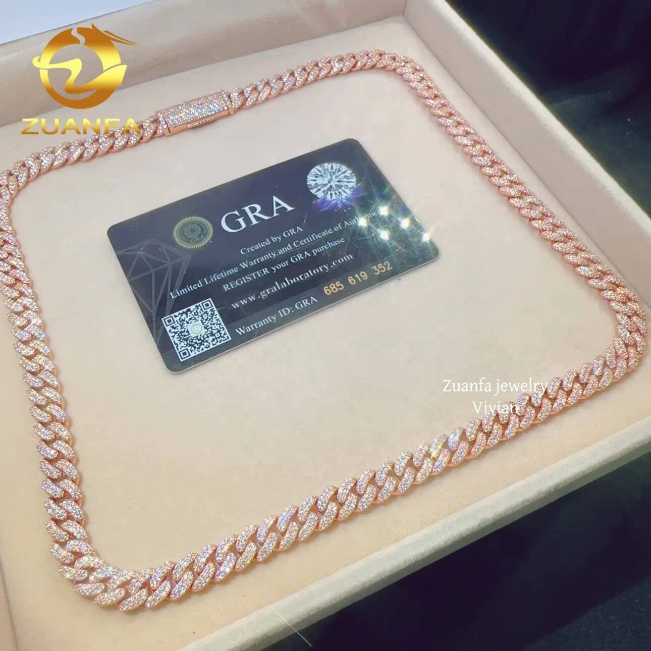 Fashion Luxury 8MM VVS Moissanite Diamond Sterling Silver 925 Cuban Link Moissanite Iced Out Necklace