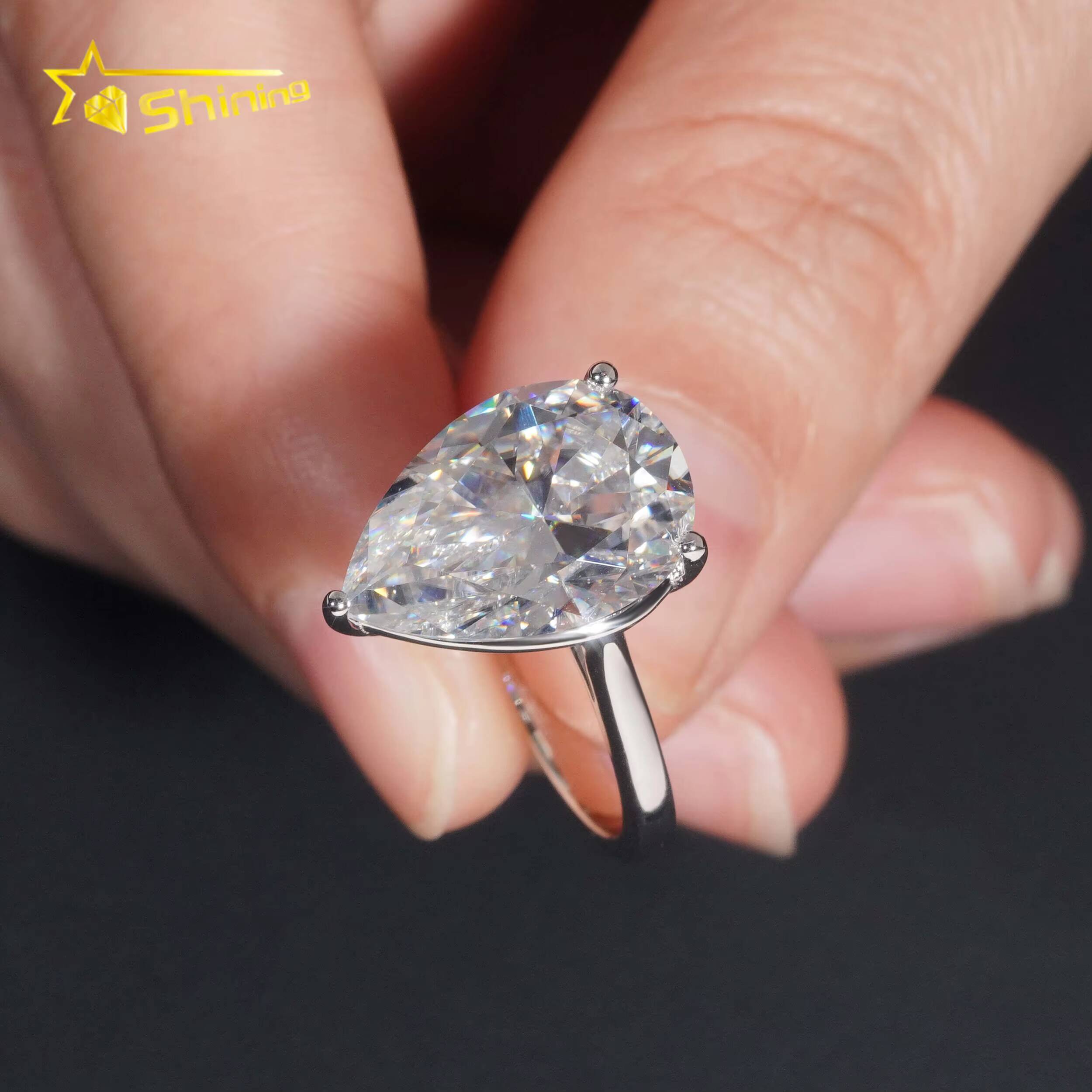 Classic Six Prongs Women Diamond Engagement Ring 925 Sterling Silver 11x16MM Pear Cut VVS Moissanite Wedding Ring