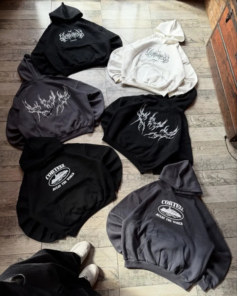 Harajuku Retro Striped Letters Fashion Oversized Sweatshirt Men American Street Hiphop Casual Punk Y2K Loose Hoodie Women 251027