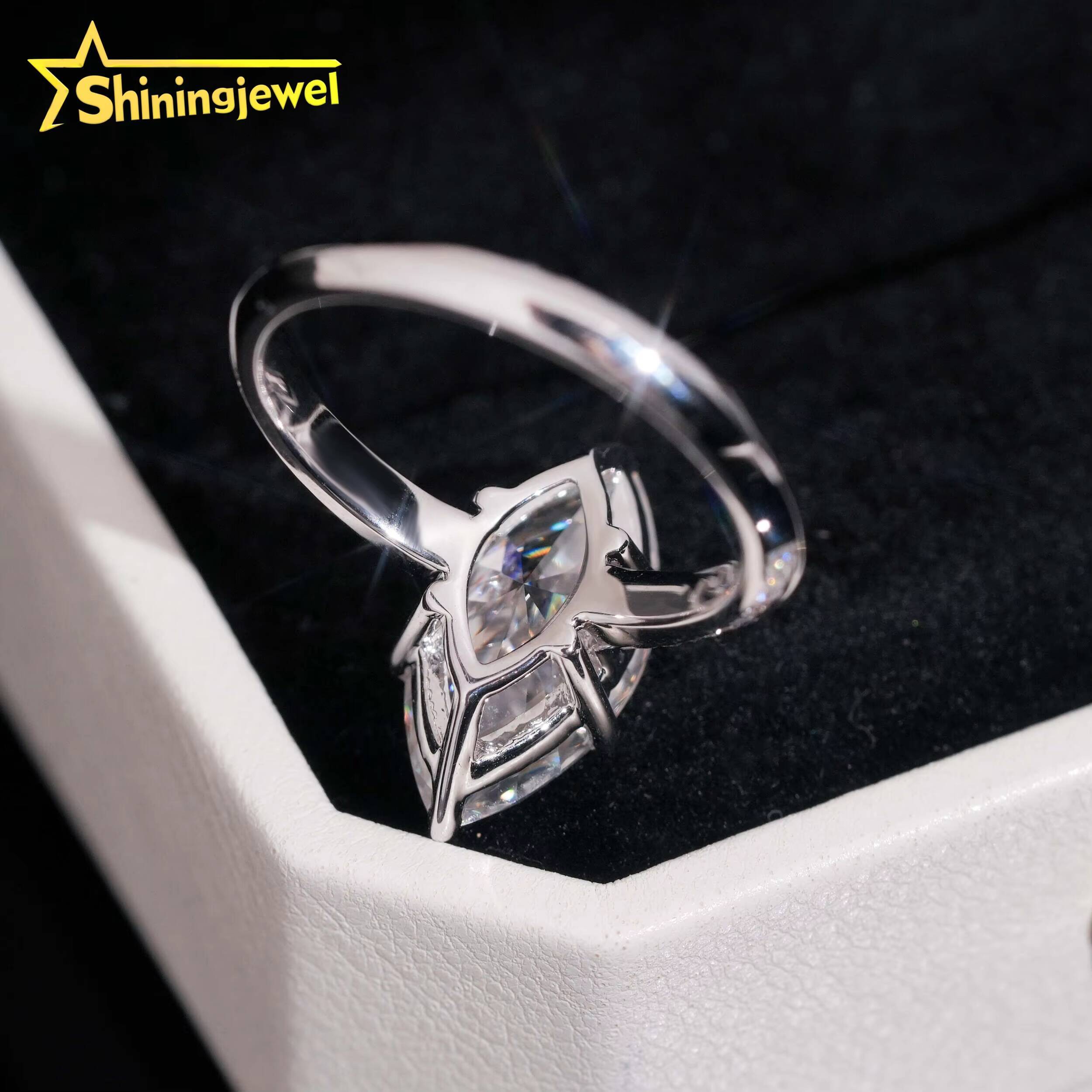 Fine Jewelry 18K Real Gold D VVS 3CT Marquise Cut Moissanite Ring Custom Women Engagement Ring Daily Wear