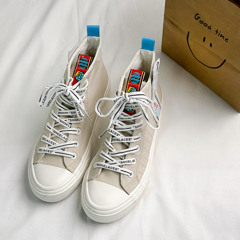 2025High-top canvas shoes women's autumn new platform black trend casual color-blocking student fashion