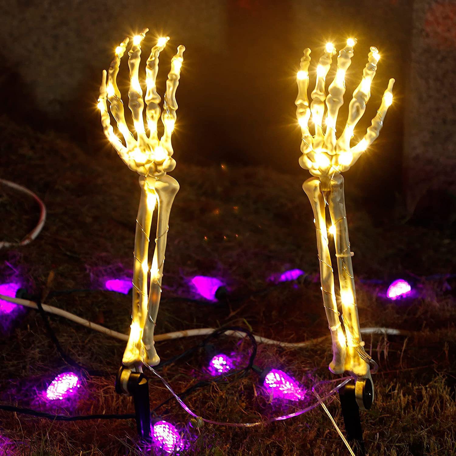 Halloween Decor: Skeletal Hand LED Walkway Stakes - Durable Plastic & Multi-Light Settings168--JL107