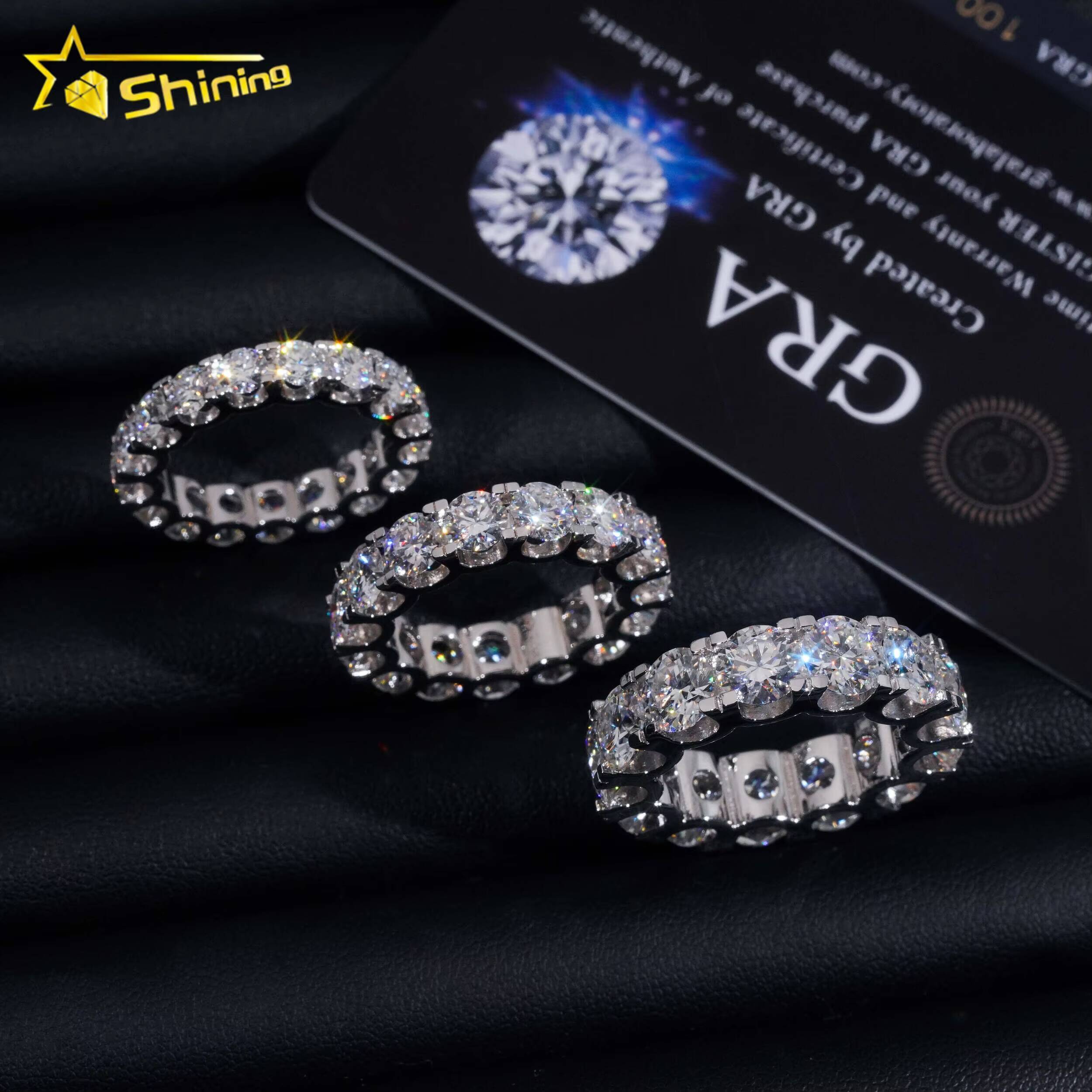 Stock GRA Certified Solid 925 Sterling Silver Gold Plated Fine Jewelry Iced Out Diamond Moissanite Wedding Engagement Band Ring