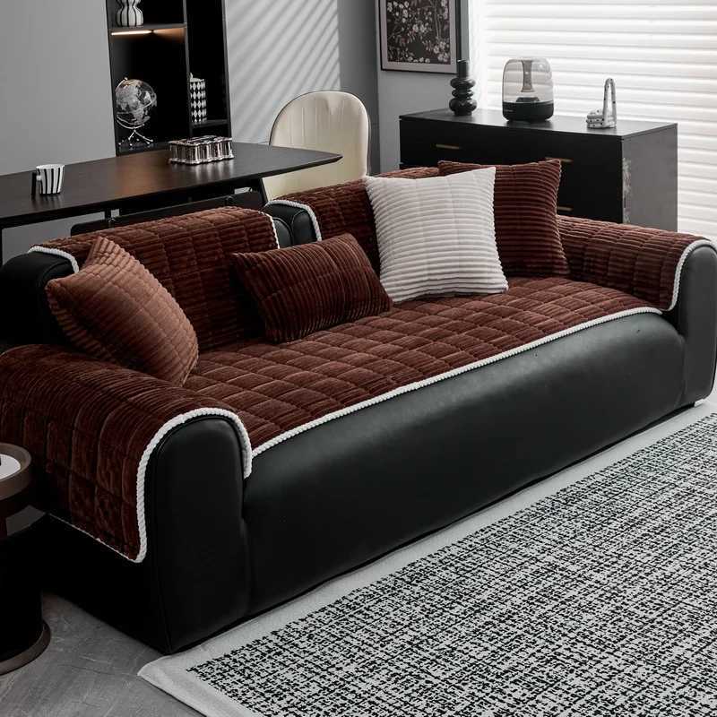 1pc Solid Color Soft Thicken Plush Sofa Towel Warm Winter Sofa Cover Antislip Dustproof Couch Covers for Living Room Home C251028