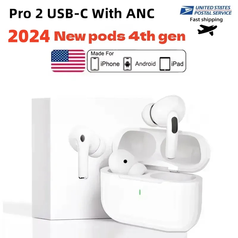 2024 Newest tws earbuds Pods 4th Gen With ANC earbuds Pro 2 anc USB C earphones wireless Bluetooth Headset USB-C charging port For Xiaomi iPhone Headphones pods 3rd 2nd