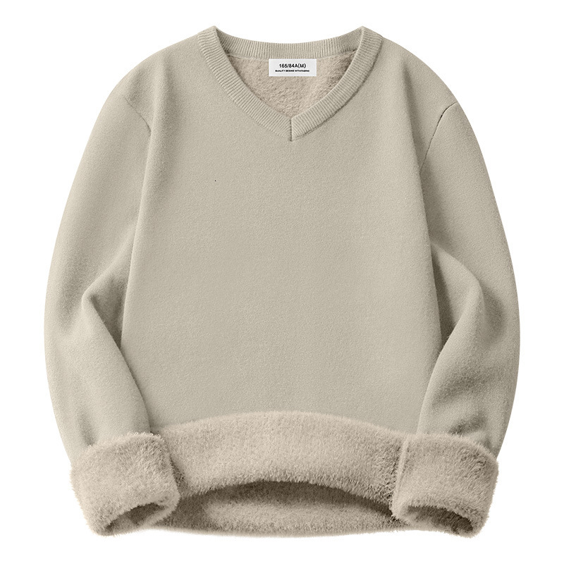 Autumn Winter Wool Modal One-piece Fleece V-neck Sweater Men's Warm Designer Sweater Thickened Knitted Base Shirt