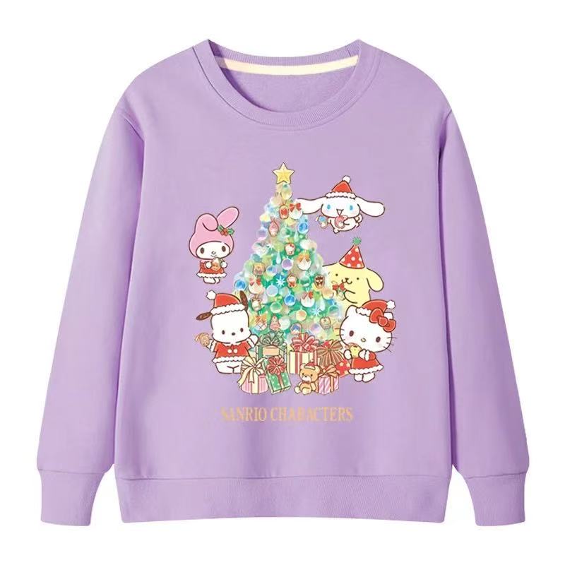 Sanrio Long-sleeved red hoodie for autumn and winter, fashionable Christmas Sanrio characters, Rilakkuma and Kuroi, children's clothing, parent-c