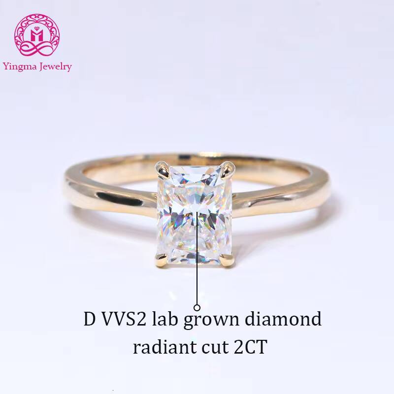 Fine Lab Grown Diamond Ring Solid 9K 10K 14K 18K Yellow Gold D VVS2 Radiant Cut 2CT Lab Diamond Ring for Wedding Engagement