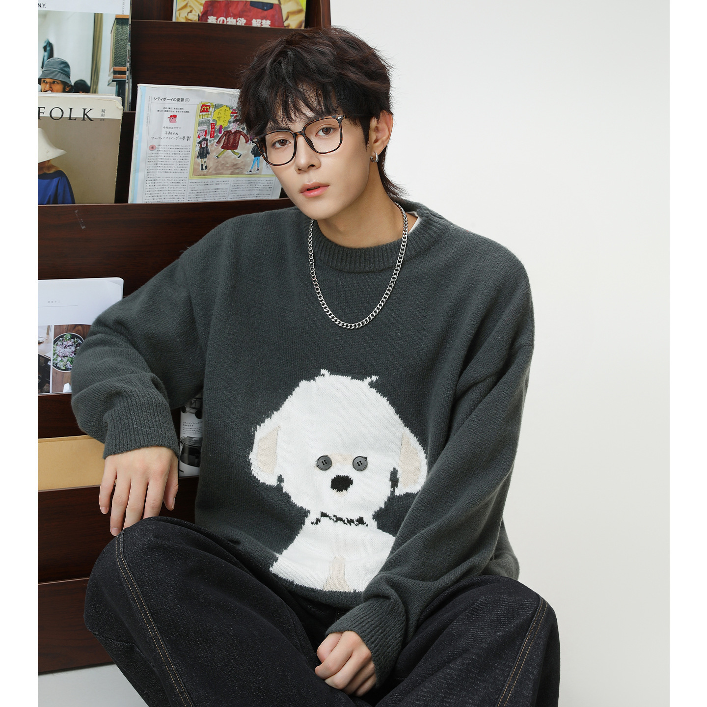 Luxury Bag Imitation Deer Fur Cartoon Puppy Designer Sweater Round Neck Sweater For Men Autumn And Winter Textured Warm Pullover Knitted Sweater Coat