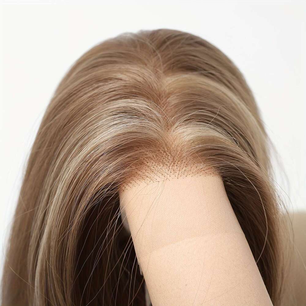 13X6 HD Transparent Front 14Inch Highlight Brown Color Short Bob Synthetic Glueless Lace With Pre Plucked Natrural Hairline Daily Wear Party-Natural L