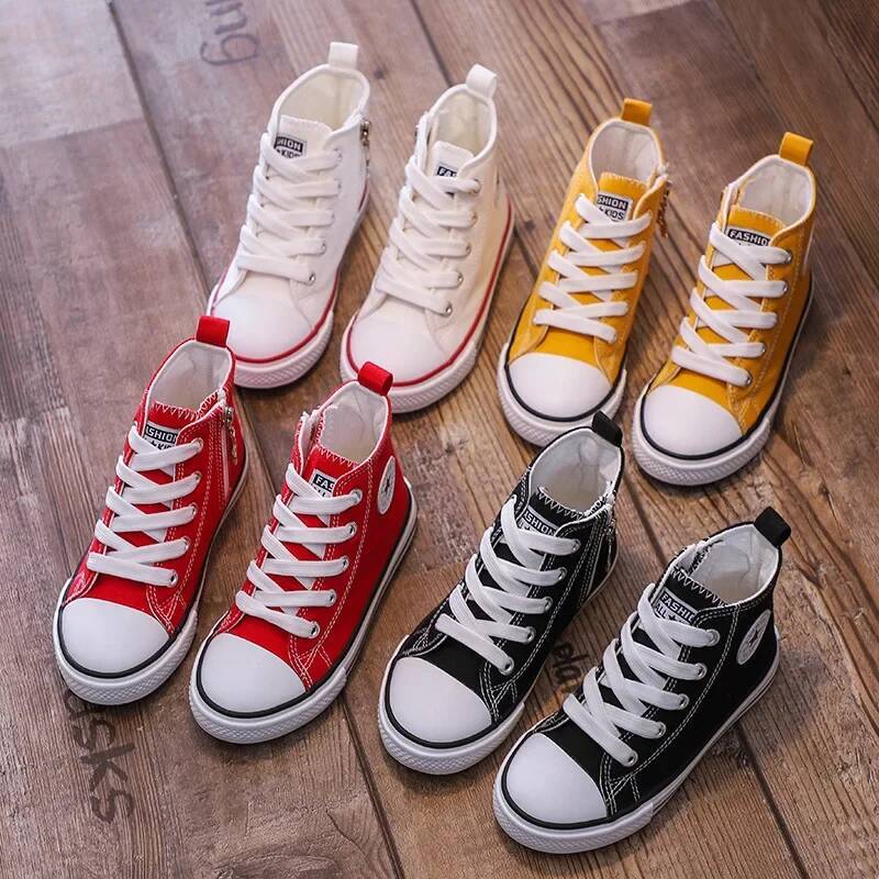 Children's High Top Canvas Shoes Spring Autumn Casual Style for Boys And Girls Baby White Sneakers Comfortable Fabric Footwear ddmyshoesvip