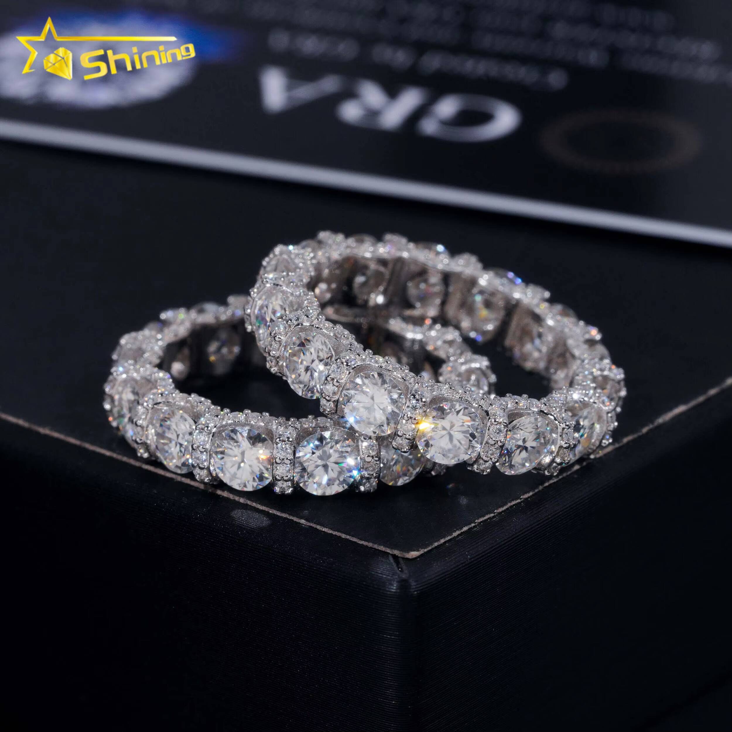 GRA Certified Factory Price Gorgeous Solid 925 Sterling Silver Fine Jewelry Fully Iced Out Moissanite Band Ring Wedding Rings