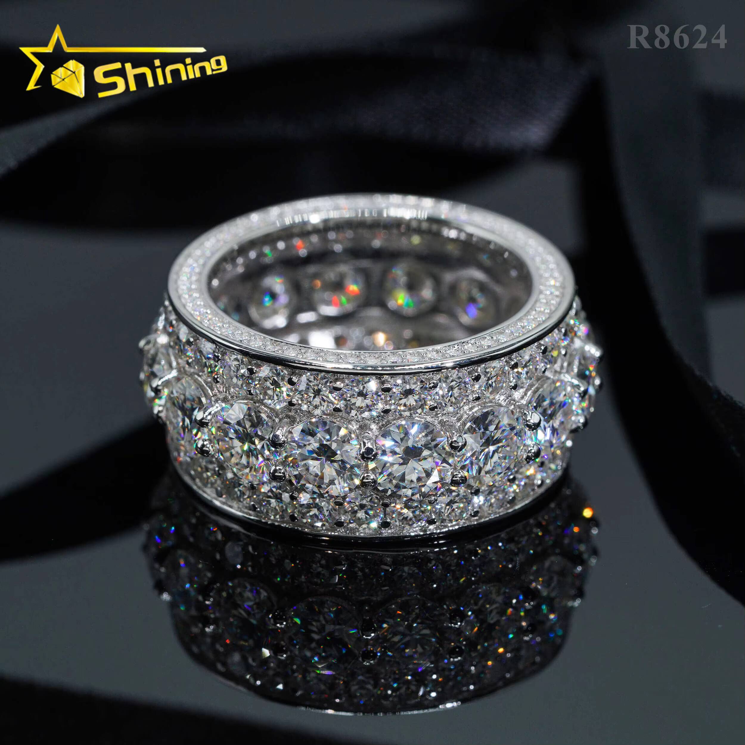 Drop Shipping Pass Diamond Tester 925 Sterling Silver White Gold Plated VVS Diamond Hip Hop Jewelry Diamond Moissanite Men Ring