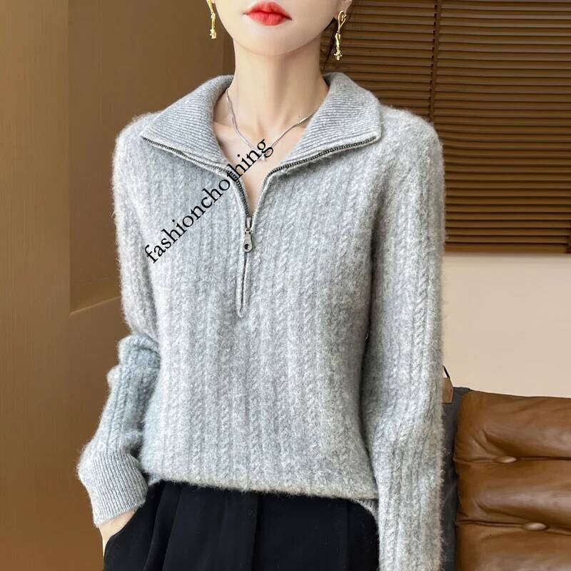 100% Merino Wool Coat Women's Stand Collar Knitted Pullover Fashion Twisted Long Sleeve Tops Autumn Winter New Warm Sweater