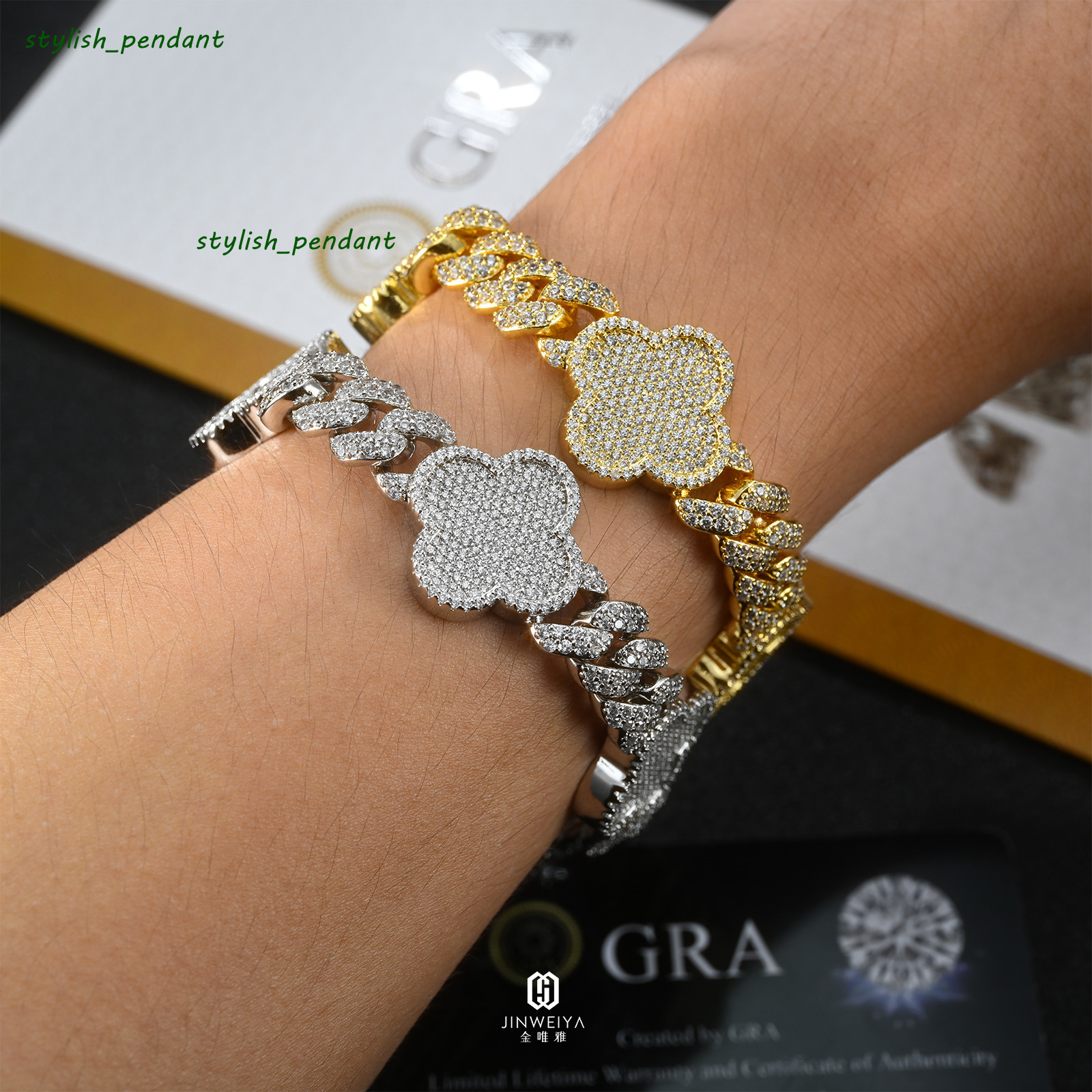 HipHop Jewelry 925 Silver Exquisite Chain Link Bracelet Lucky Flower VVS Moissanite Cuban Chain Luxury 10mm Cuban Chain Bracelet