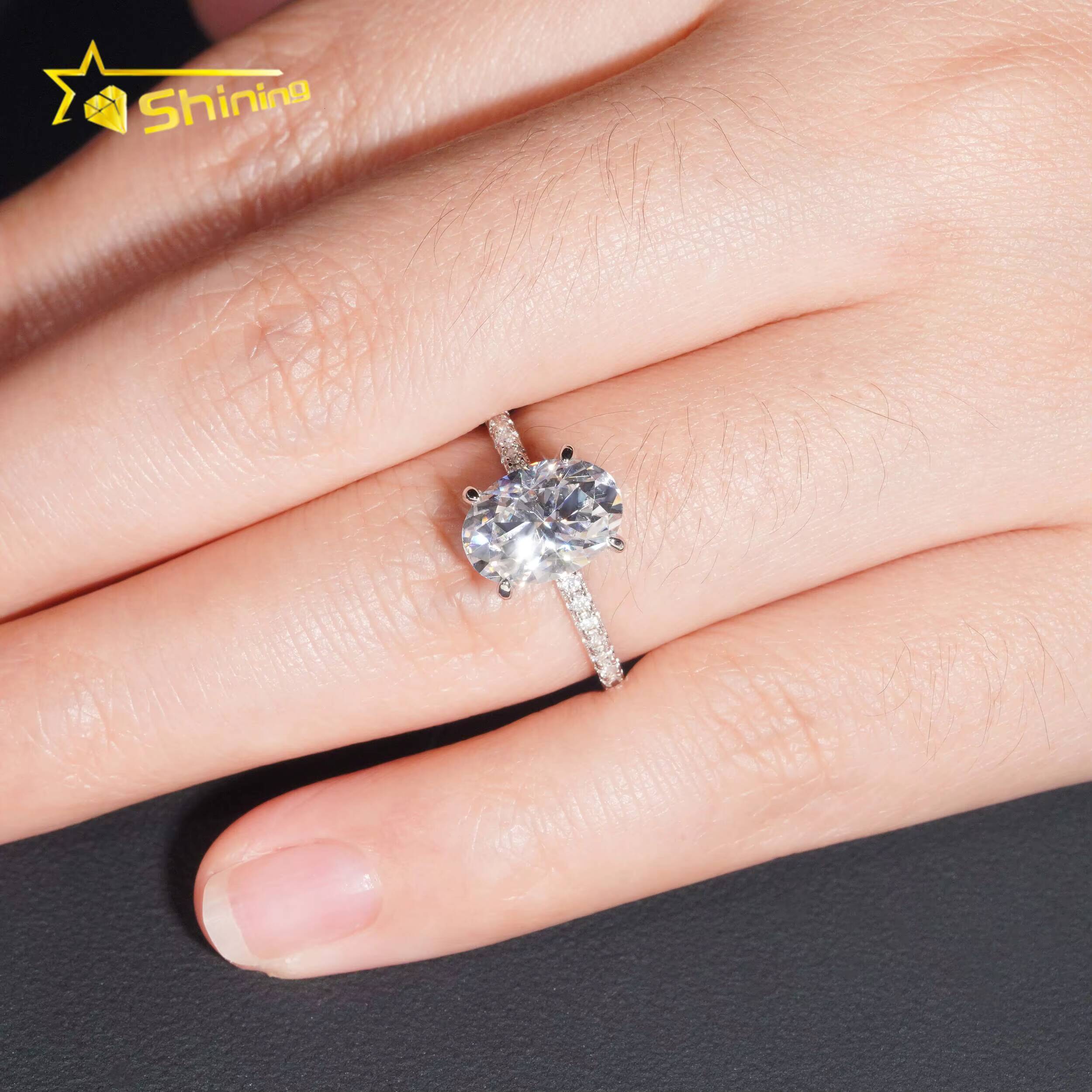 Fine Jewelry Woman Finger Rings Pass Diamond Tester Sterling Silver 7x10MM 25CT Oval Cut Moissanite Engagement Ring