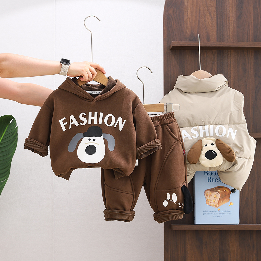 Free Shipping 2025 Boys Winter 3-Piece Set, Thickened 3D Dog Vest Outfit, Warm Thermal Clothing for Toddler & Infant