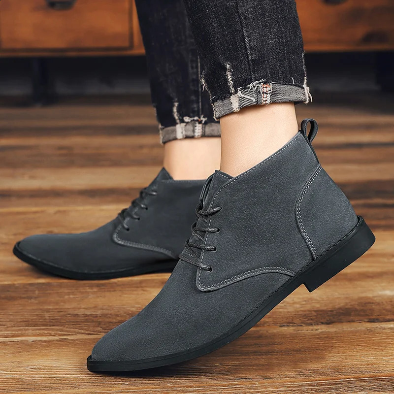 STRONGSHEN Men Shoes Winter boots Suede Leather Boots Lace Up British Style Classic Ankle Boots Footwear Botas Zapatos Hombre 251023
