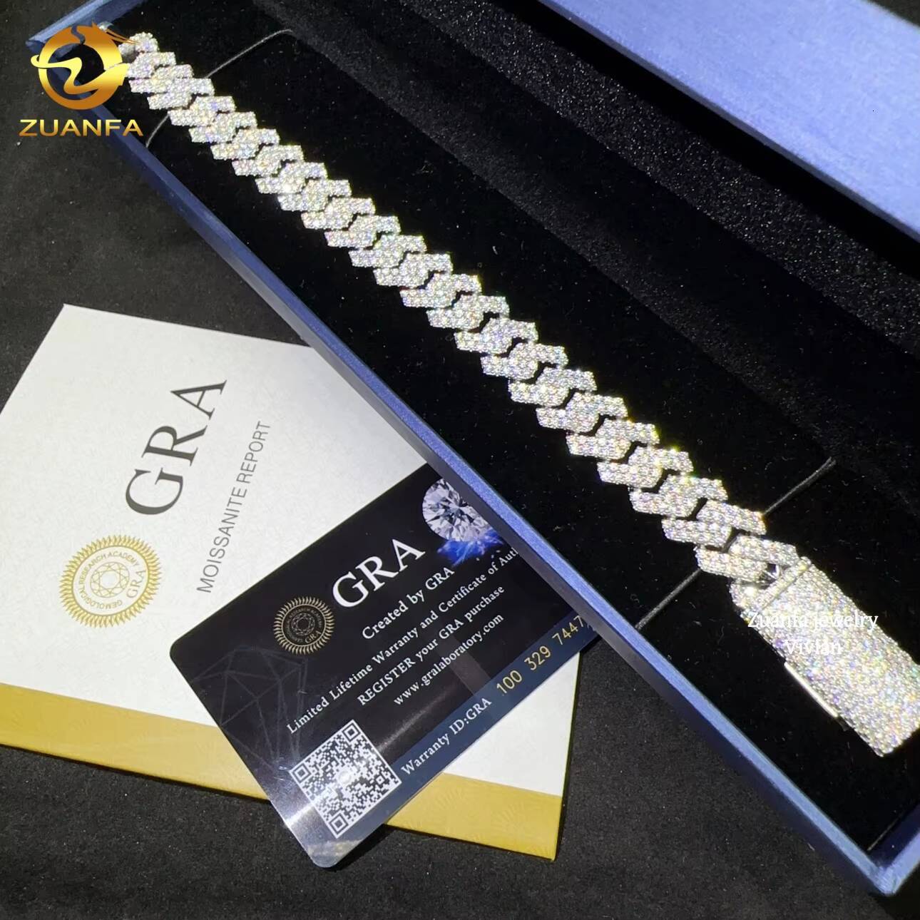 Fine Jewelry Sterling Silver 925 Vvs Moissanite Pass Diamond Tester Iced Out Lab Diamond Jewelry 13mm Cuban Link Chain Bracelet