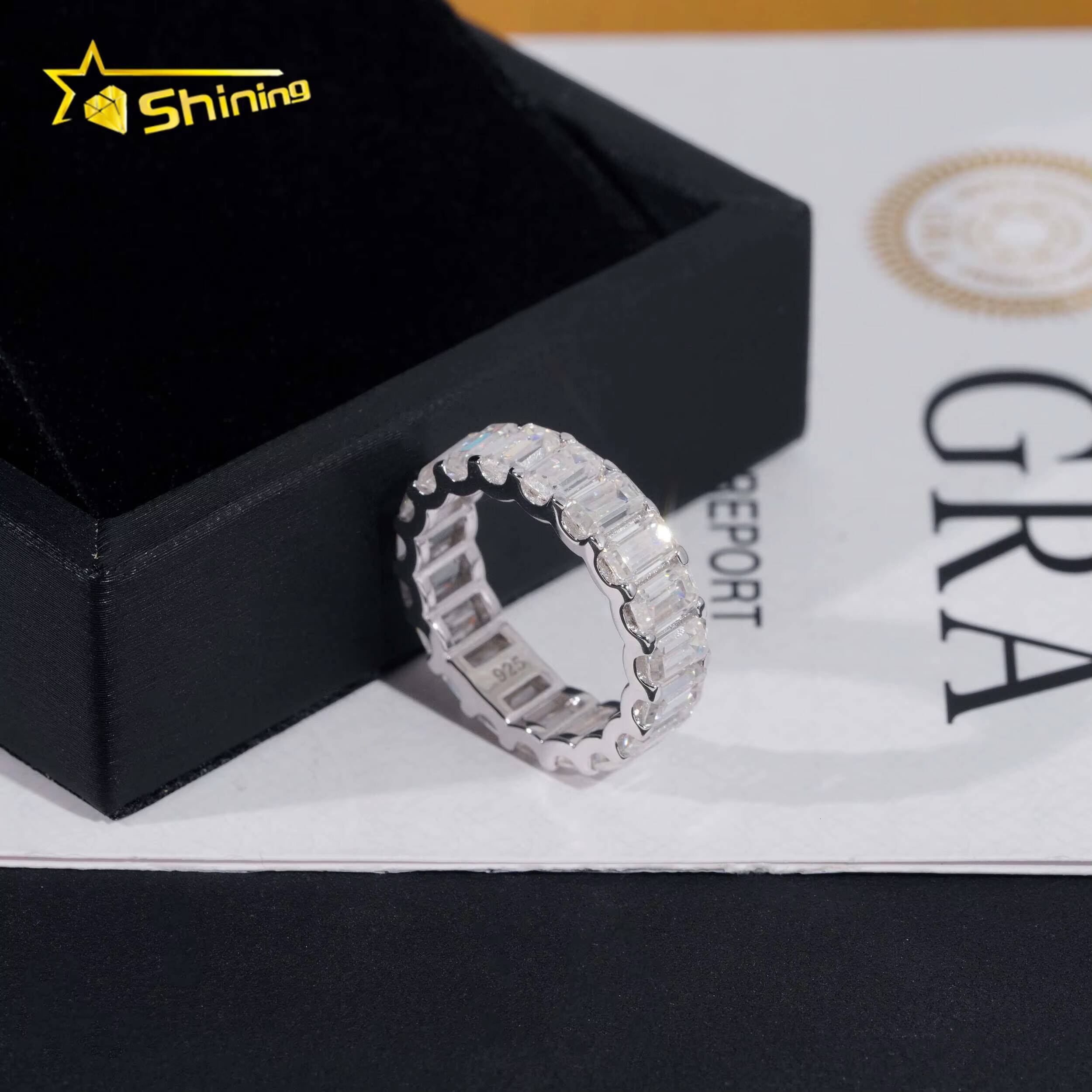 Moissanite Diamond Emerald Cut Eternity Band 925 Sterling Silver Wedding Moissanite Ring